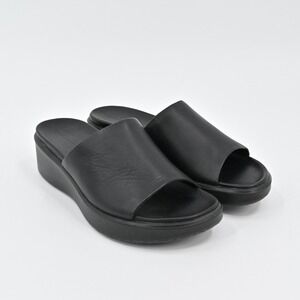 Ecco Womens Flowt LX Wedge Slides Size 40 Black Leather Minimalist Sandals‎